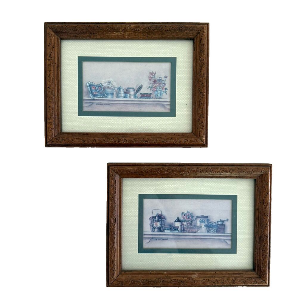 Two Framed Matted Country Primitive Prints By Kay Lamb Shannon Duck Crock Apple